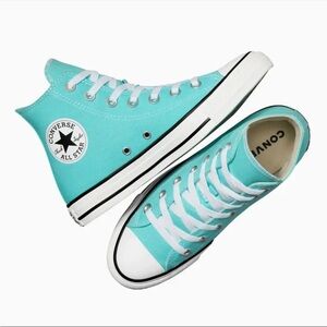 Converse High-Top Sneakers in Turquoise and White